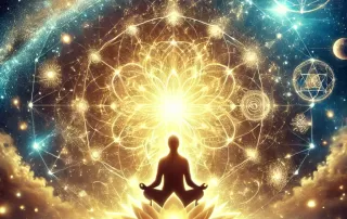 risveglio spirituale con sfondo stellare in ascensione.